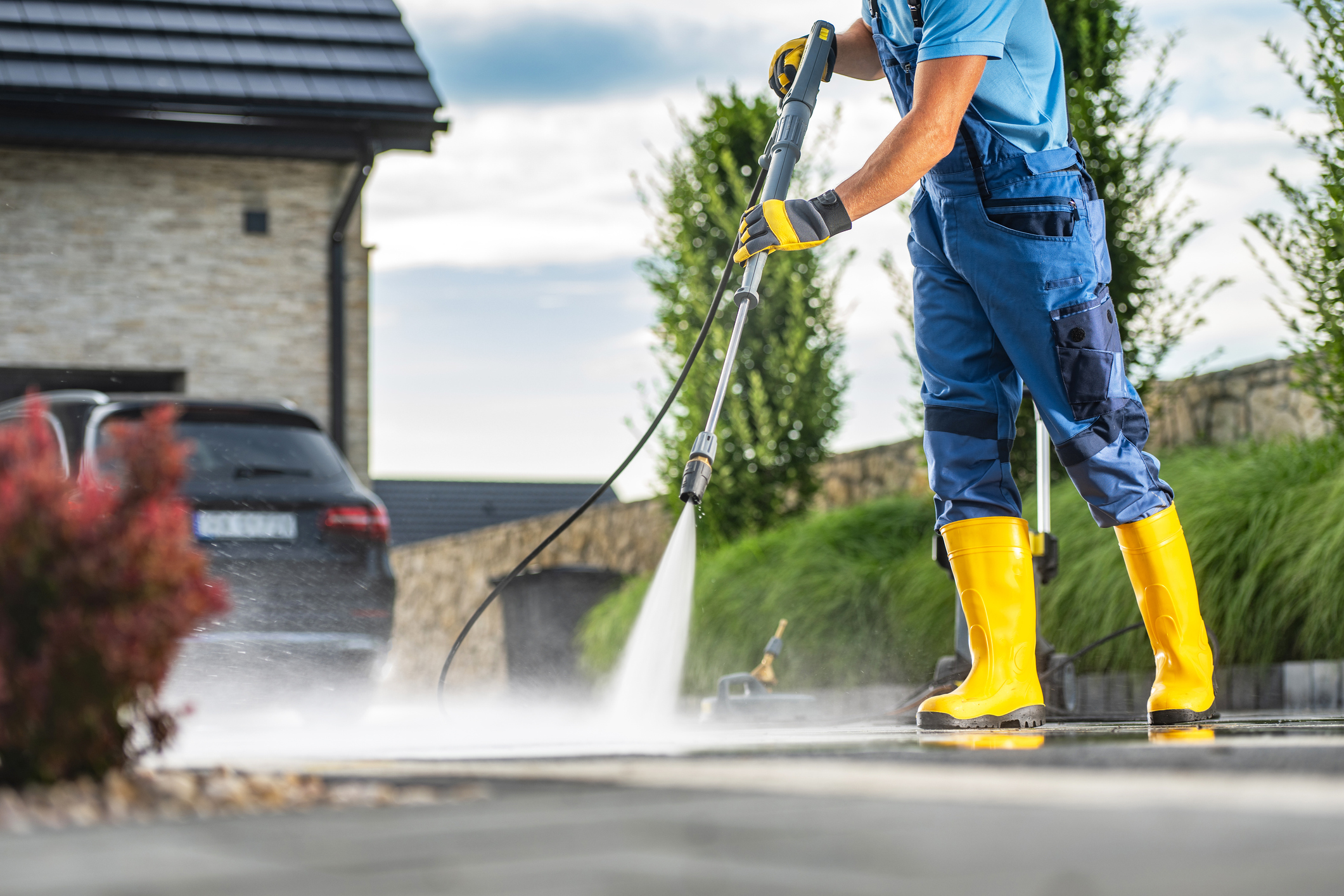 Professional pressure cleaning driveway with surface cleaner, Sunshine Coast